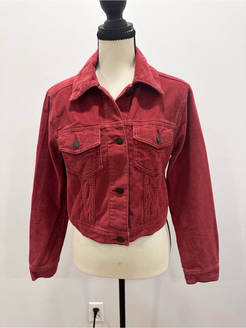 HOLLISTER Brick Red Corduroy Jean Trucker Fall Jacket Women's Button-Up Sz Small